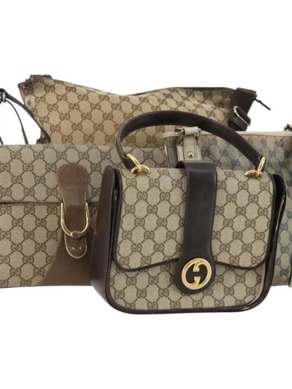 GUCCI GG Supreme GG Crystal GG Canvas Bag PVC 4 Set Navy Beige Auth YKZ424
